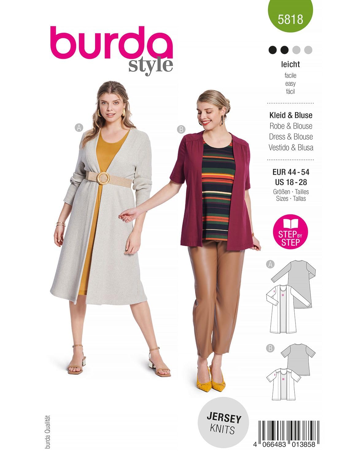 Burda Schnittmuster 5818 – Kleid und Bluse [Damen, Gr. 44-54]