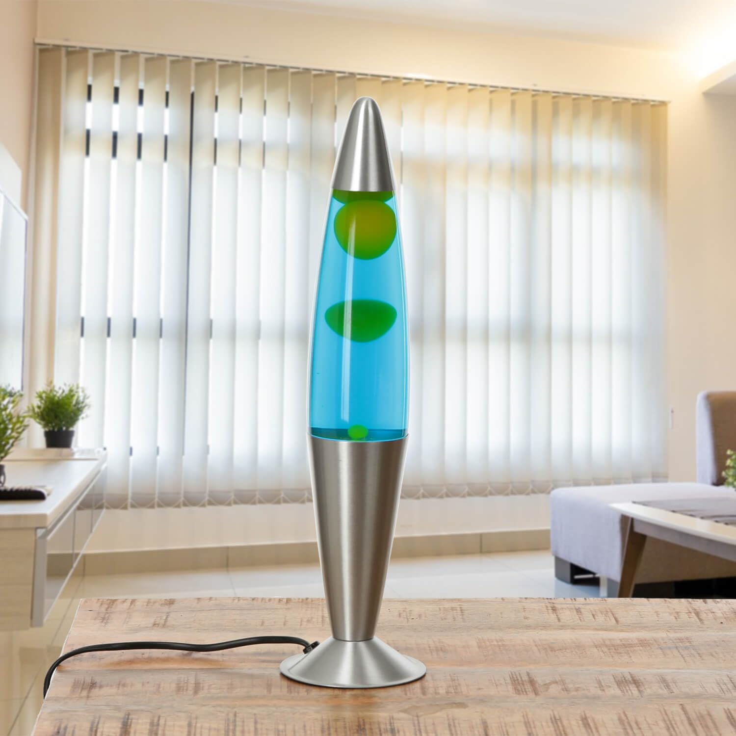 Licht-Erlebnisse Lampada di lava blu giallo, argento, lampada di lava, lampada d'atmosfera, soggiorno, altezza 42 cm, G9, lampadina inclusa, rilassante, calmante, lampada di lava moderna JENNY