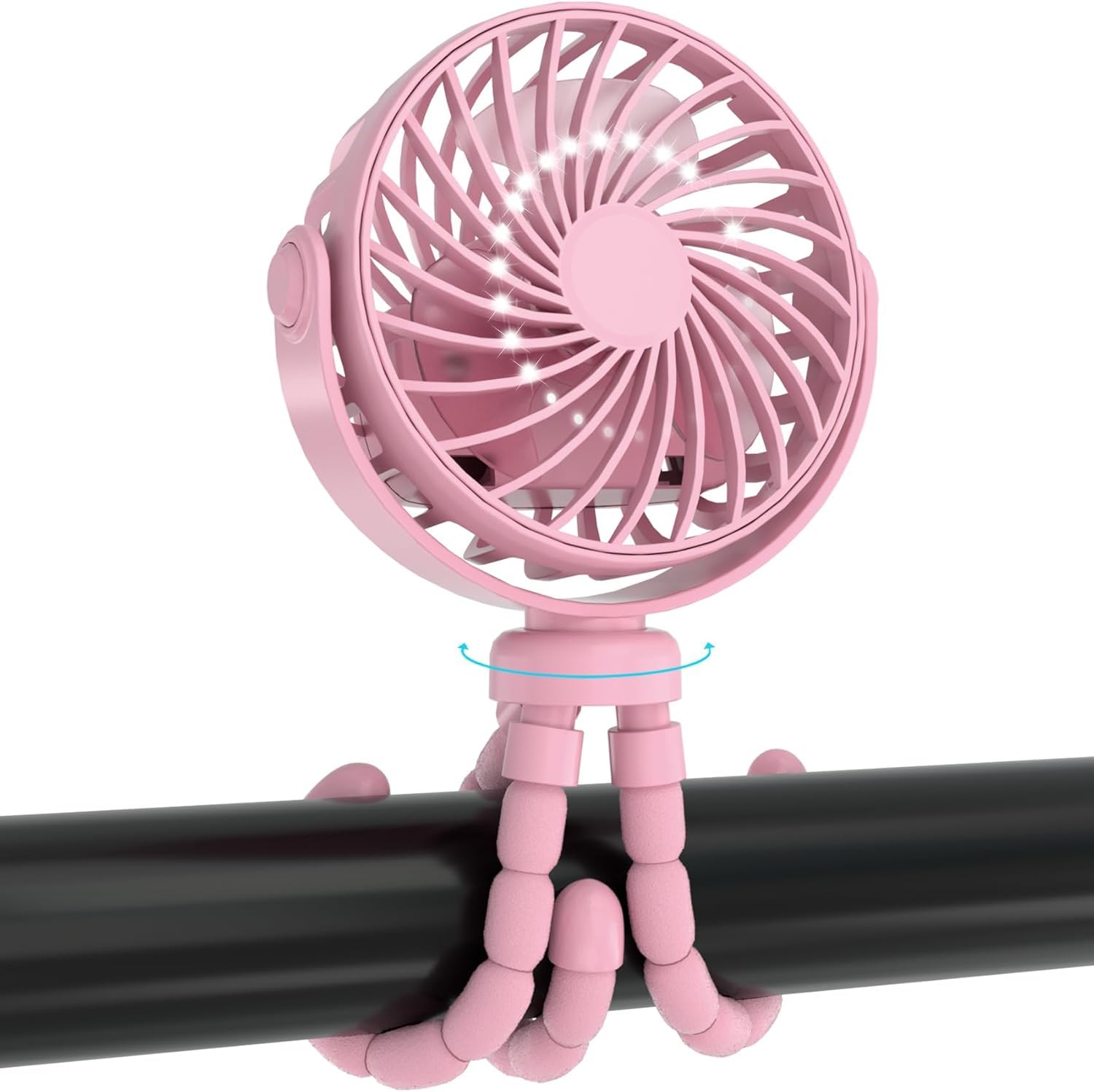 Eclipto Pram Fan, Pram Fan Clip On Stroller, Mini Portable USB Rechargeable Pushchair Fans with 3 Speeds & Night Light, 800mAh Battery. Ideal for Car, Stroller, Bike & Camping (Pink)