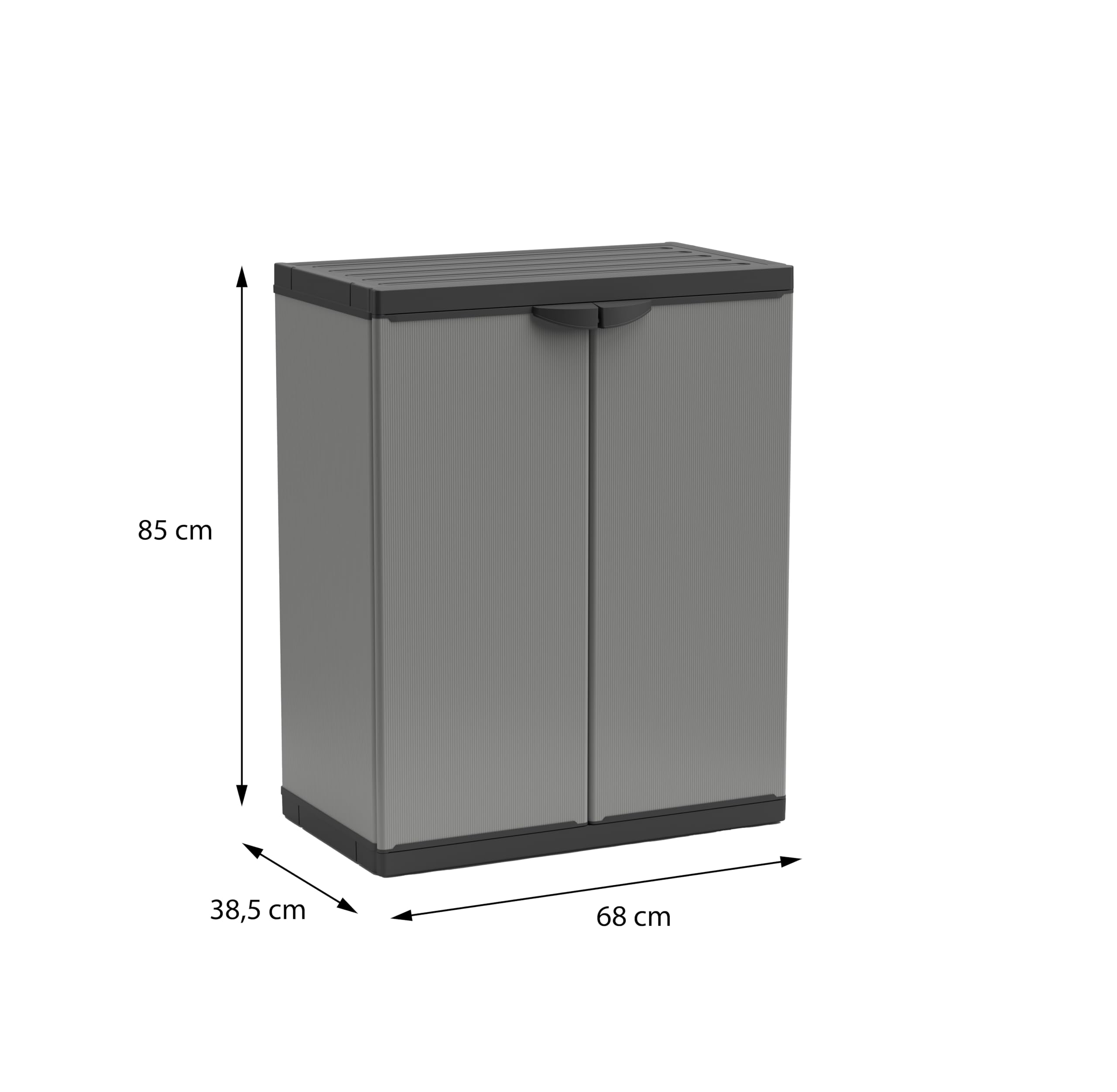 Adventa: Armadietto in resina di PVC e PP, 2 Ante, 1 Ripiano, Facile da Montare, Modular System, Resistente, Adatto ad ambienti Interni ed Esterni, 68L x 40P x 85H cm, Grigio e Nero