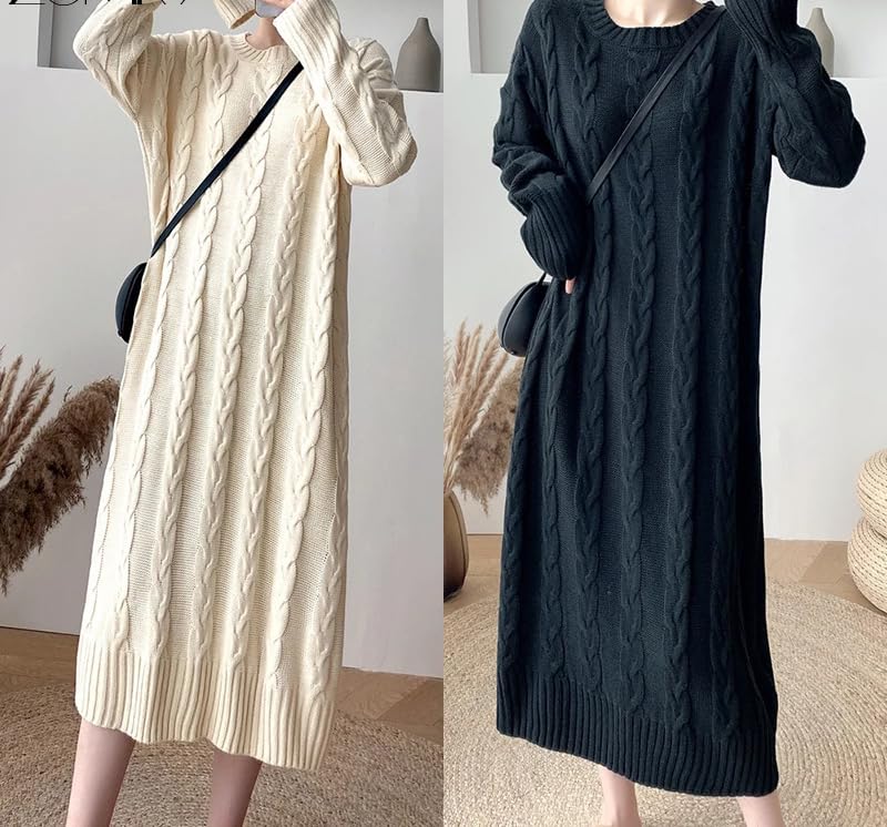 Maglione da donna autunno inverno intrecciato lavorato a maglia tinta unita O-collo allentato casual maglioni caldi