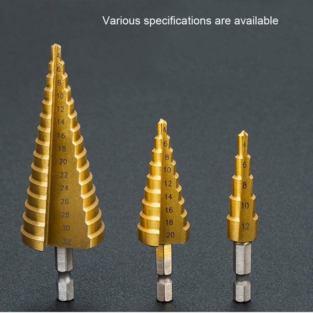 Broca escalonada, Brocas for metal, Broca escalonada de carburo HSS Broca escalonada recubierta de titanio Herramientas eléctricas de perforación for metal Cortador de agujeros for madera de acero de