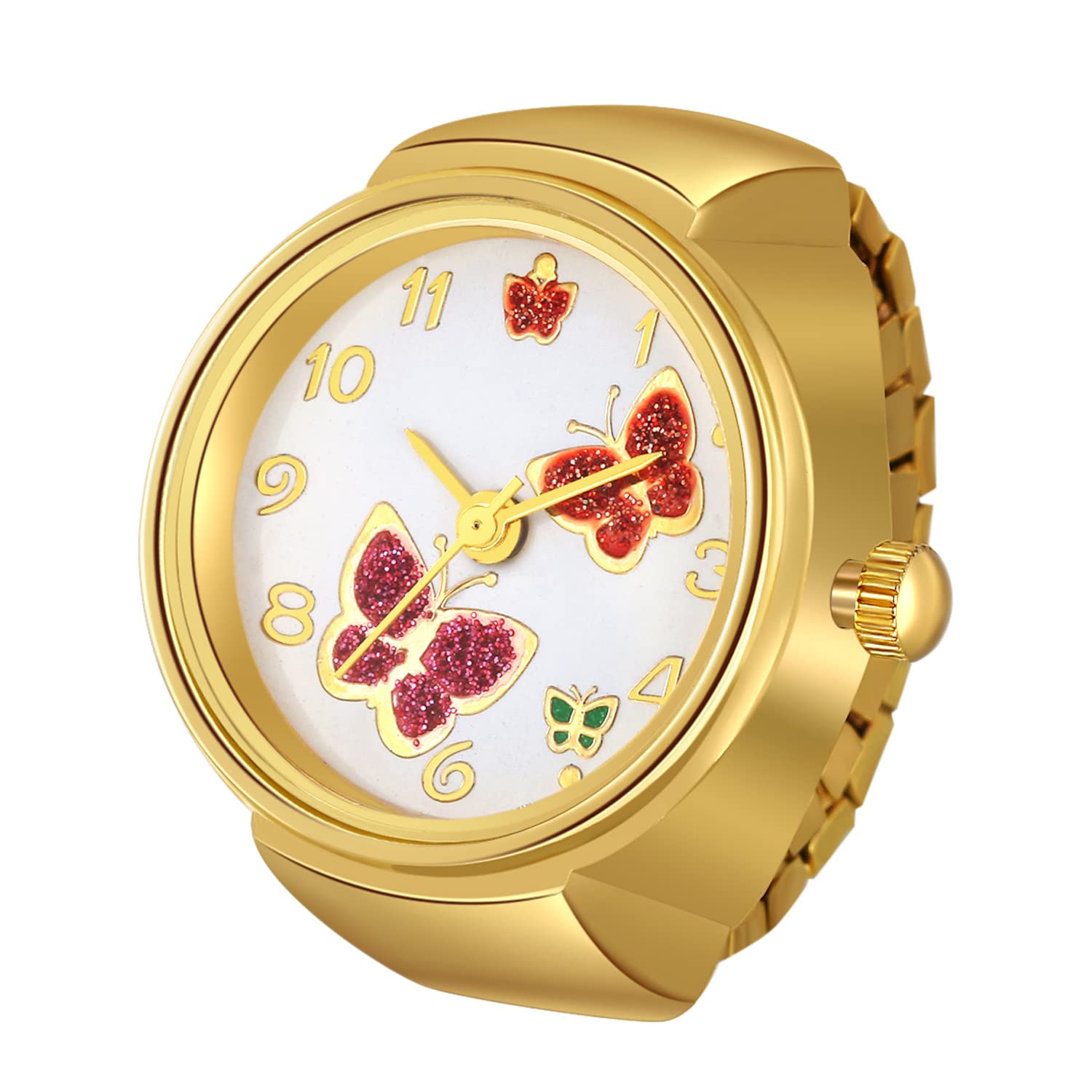 Men Women Finger Watches Gold Plated Elastic Watch Rings Smple Round Quartz Ring Watches