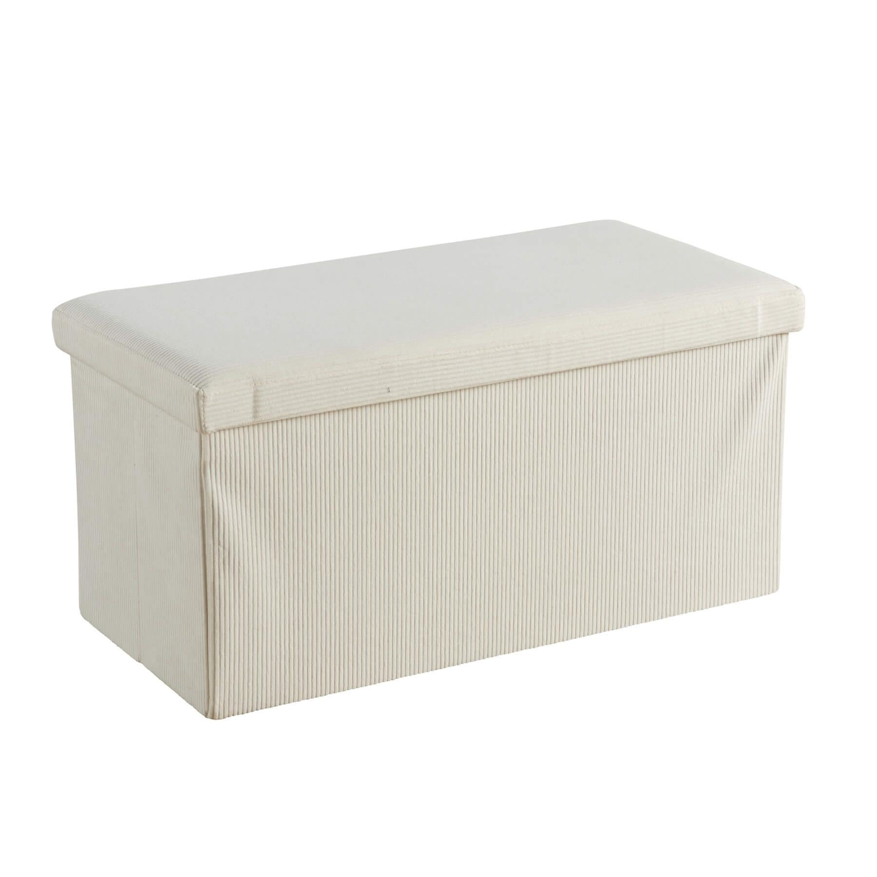 Home Source Ottoman Storage Chest - Large Folding Corduroy Fabric - Cream - One Size
