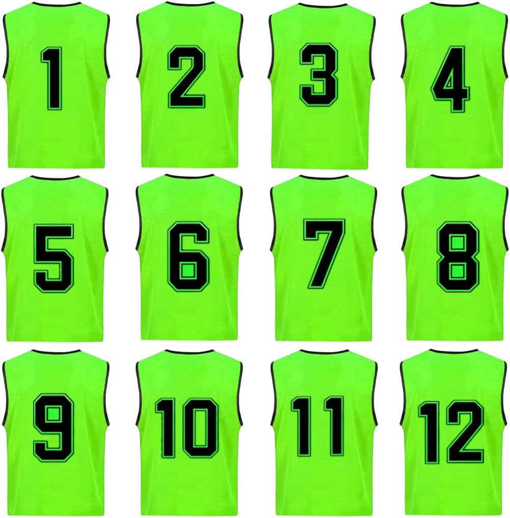 DreamHigh Soccer Sports Team Practice Pinnies Scrimmage Training Mesh Vests with Number-12 pcs Pack