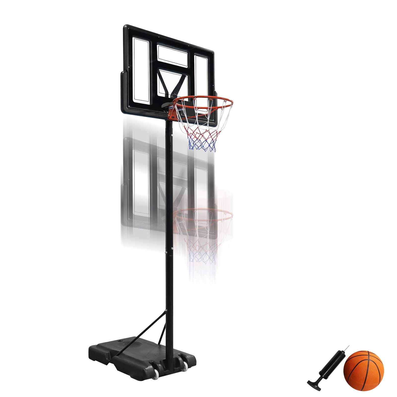 HENGMEI 3.05m Canestro da esterno, Attrezzatura da Basket per Parco Giochi Interno, Canestro da Basket Regolabile in Altezza con Ruote di Supporto per Bambini e Adulti, Nero