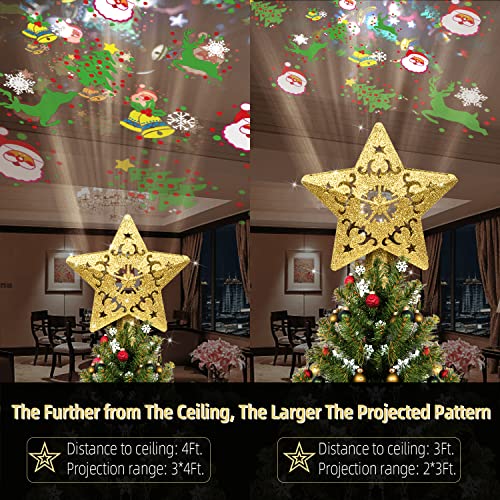 Romuche Christmas Tree Topper Gold Star Tree Topper With Rotating Santa Led Projector Christmas Tree Topper Lighted For Tree Toppers Christmas Decorations #TOP1