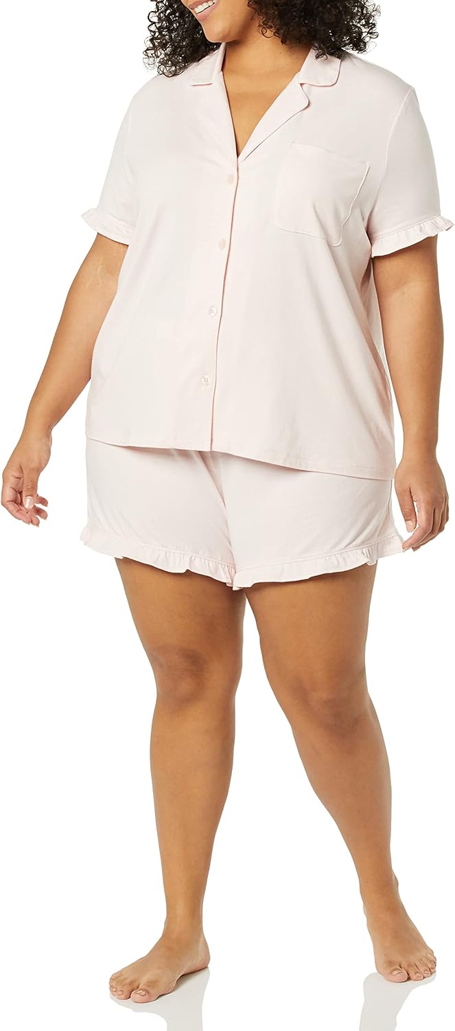 Amazon Essentials Women's Cotton Modal Piped Notch Collar Pajama Set, Comfortable Loungewear (Available in Plus Size) - Image 3