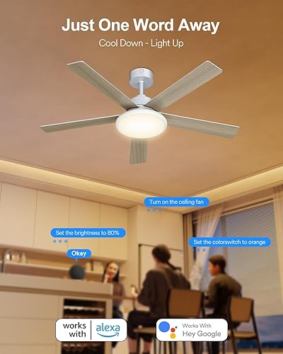 Miniatura 3 de Lumary Ventilador de techo inteligente de 52 pulgadas con control remoto de luces RGBAI, RGB y temperatura de color continua, funciona con