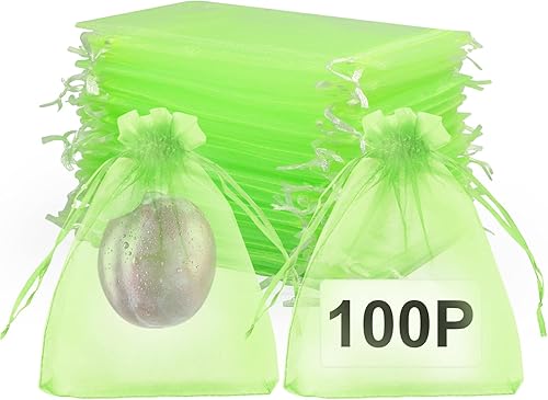 SumDirect 100 bolsas de protección de frutas, bolsas pequeñas de malla verde de 4 x 6 pulgadas con cordón, bolsas de cubierta de red, barrera de