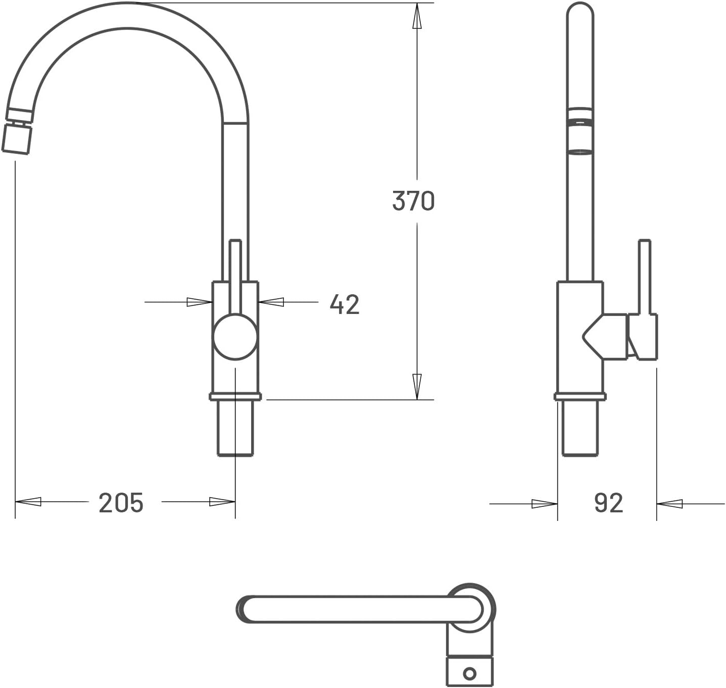 Diagrama de dimensiones del grifo Dalmo DAKF04YD