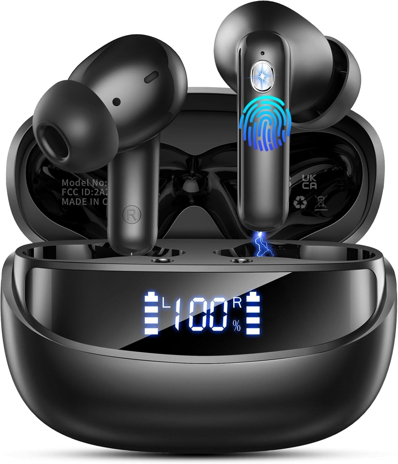 2026 Bluetooth Headphones, Wireless Bluetooth 5.4, 50 Hours Playtime In-Ear Headphones with 4 ENC Noise Cancelling Mics HiFi Stereo, IP7 Waterproof Wireless Headphones, Earphones with LED Display