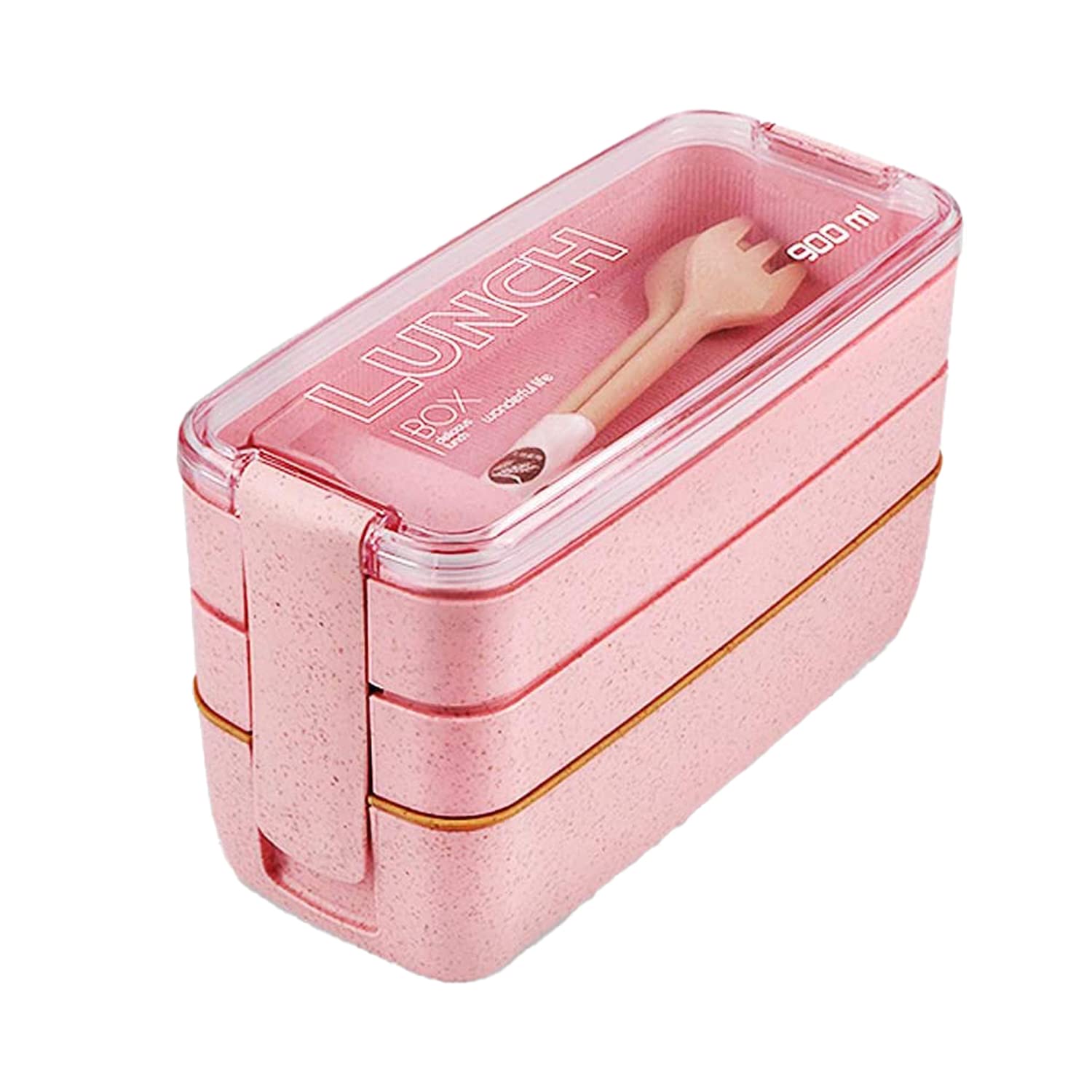 Bento Adults Lunch Box | 3-in-1 Compartment | Leakproof Eco-Friendly Meal Prep Containers | Reusable Lunch Box Microwave and Dishwasher Safe(Pink)
