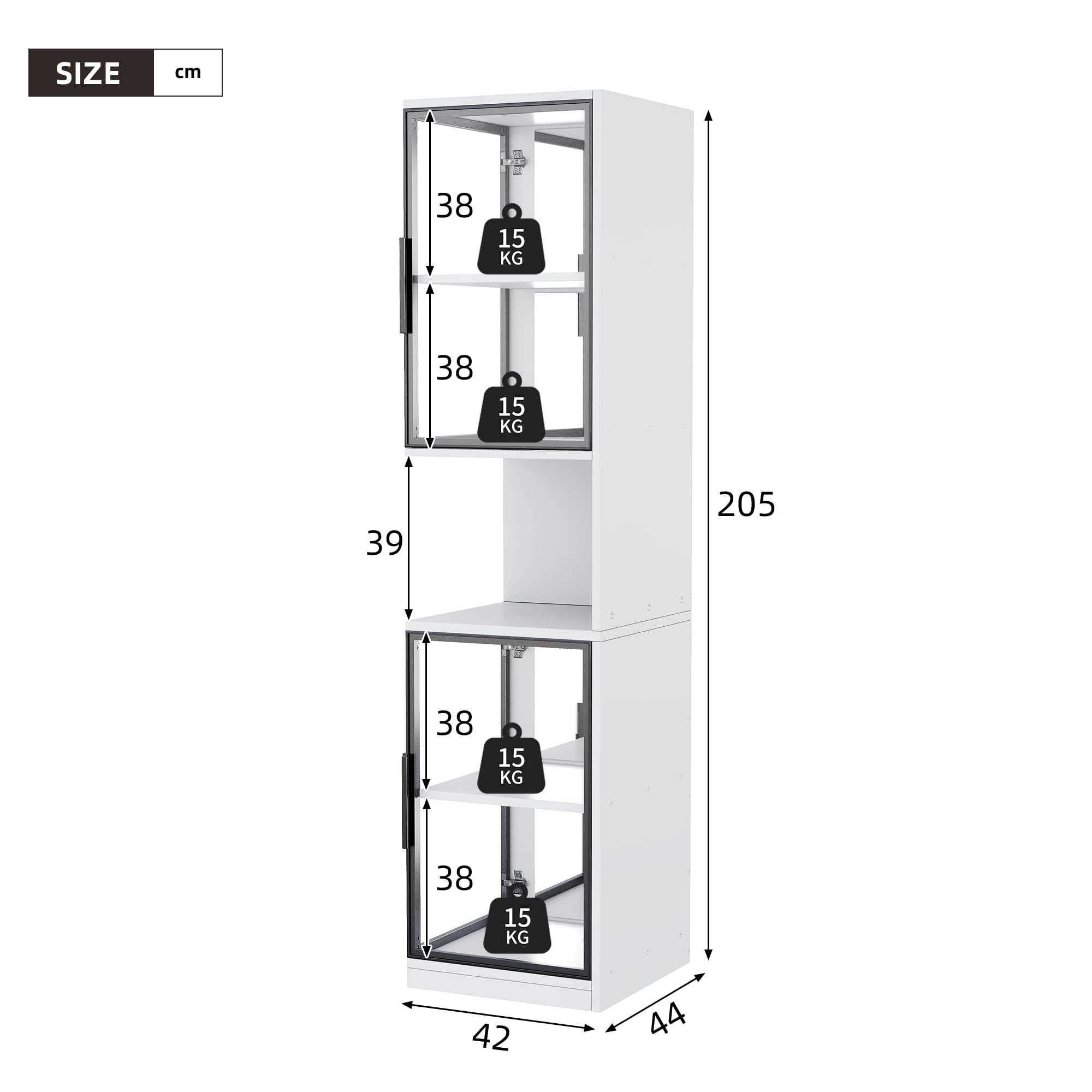 Dolamaní Vitrine 205 cm hoher mit LED Beleuchtung und Doppelten Glastüren, Glasvitrine, Eckvitrine, 5-Lagen Sammlervitrine, Kippschutzvorrichtung, für Wohnzimmer,Schlafzimmer,Büro (Weiß)