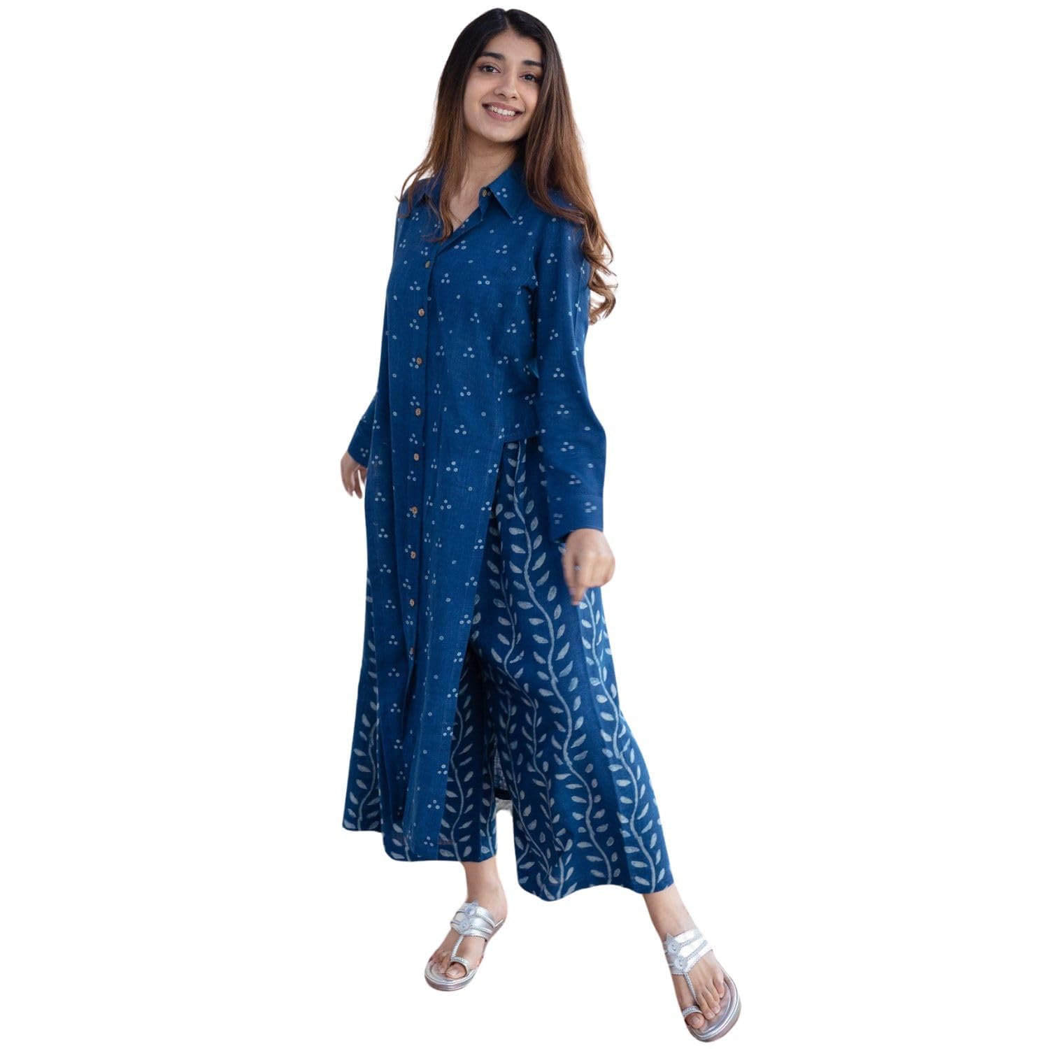 iklo Women's Indigo Dabu Printed Slub Cotton Kurta | Handcrafted Ethnic A-Line Kurti | Festive & Casual Wear | Breathable Pure Cotton-picture-29