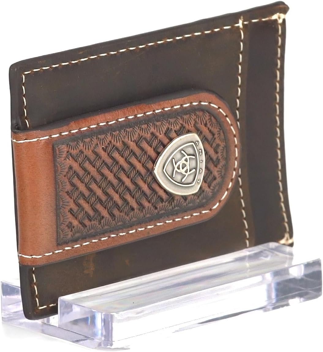 ARIAT Basket Weave Money Clip Brown - Image 2