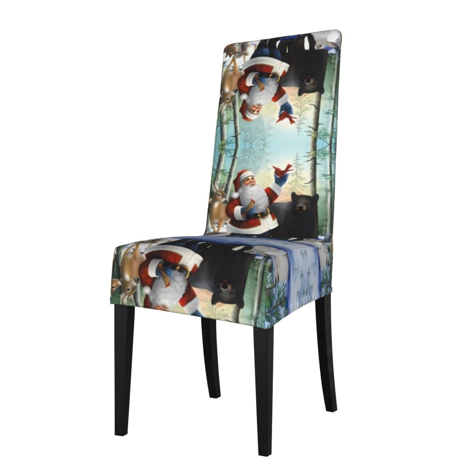 YYHWHJDE Santa Claus and Animals Prints Protection Cover for Dining Chair – Stretchable Slipcovers for a Refreshing Dining Room Makeover