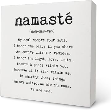 Knibeo Namaste Wooden Box Sign - Yoga and Meditation Room Decor, 5x5 Wall Art, Spiritual Decor