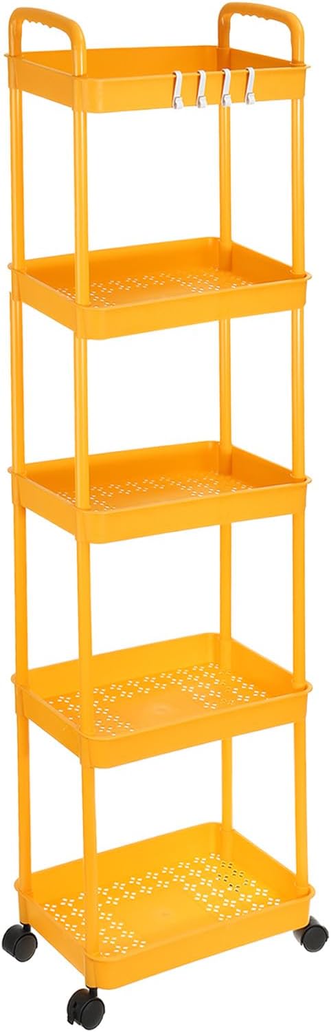PATIKIL 5-Tier Rolling Utility Cart with Handle, Storage Shelves Organizer Cart Movable Storage Organizer with Wheels for Room Office Kitchen Bathroom, Yellow