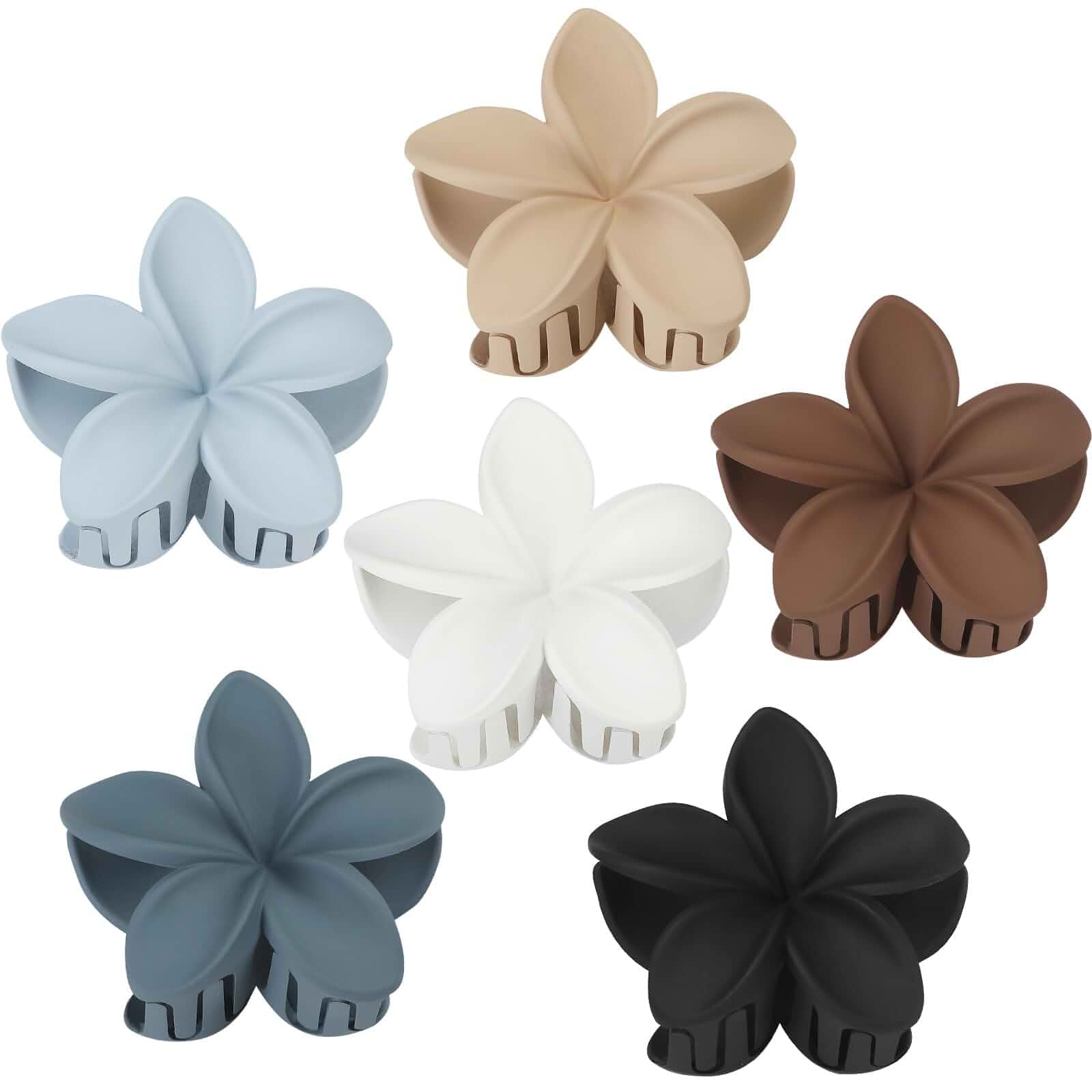 Sisiaipu Hair Clip, 6 Pcs Large Plumeria Flower Claw Clips for Thick Medium Hair - Blue Brown Beach Hair Accessories for Women and Girls Solid