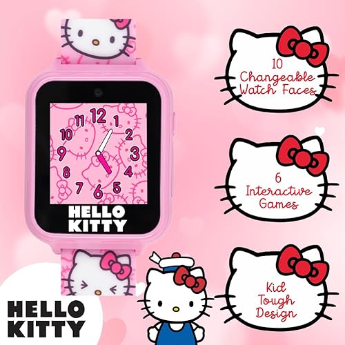 Miniatura 3 de Accutime Hello Kitty - Reloj inteligente para niños, pantalla táctil interactiva con 10 caras de reloj, cámara, juegos, alarma, rastreador de pasos