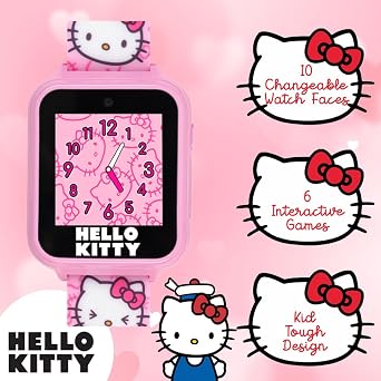 Hello Kitty Kids Smartwatch - Interactive Touchscreen with 10 Watch Faces, Camera, Games, Alarm, Step Tracker & More - Fun Gift for Girls with Pink Silicone Strap - Fits Wrists 5.5'' to 8.0