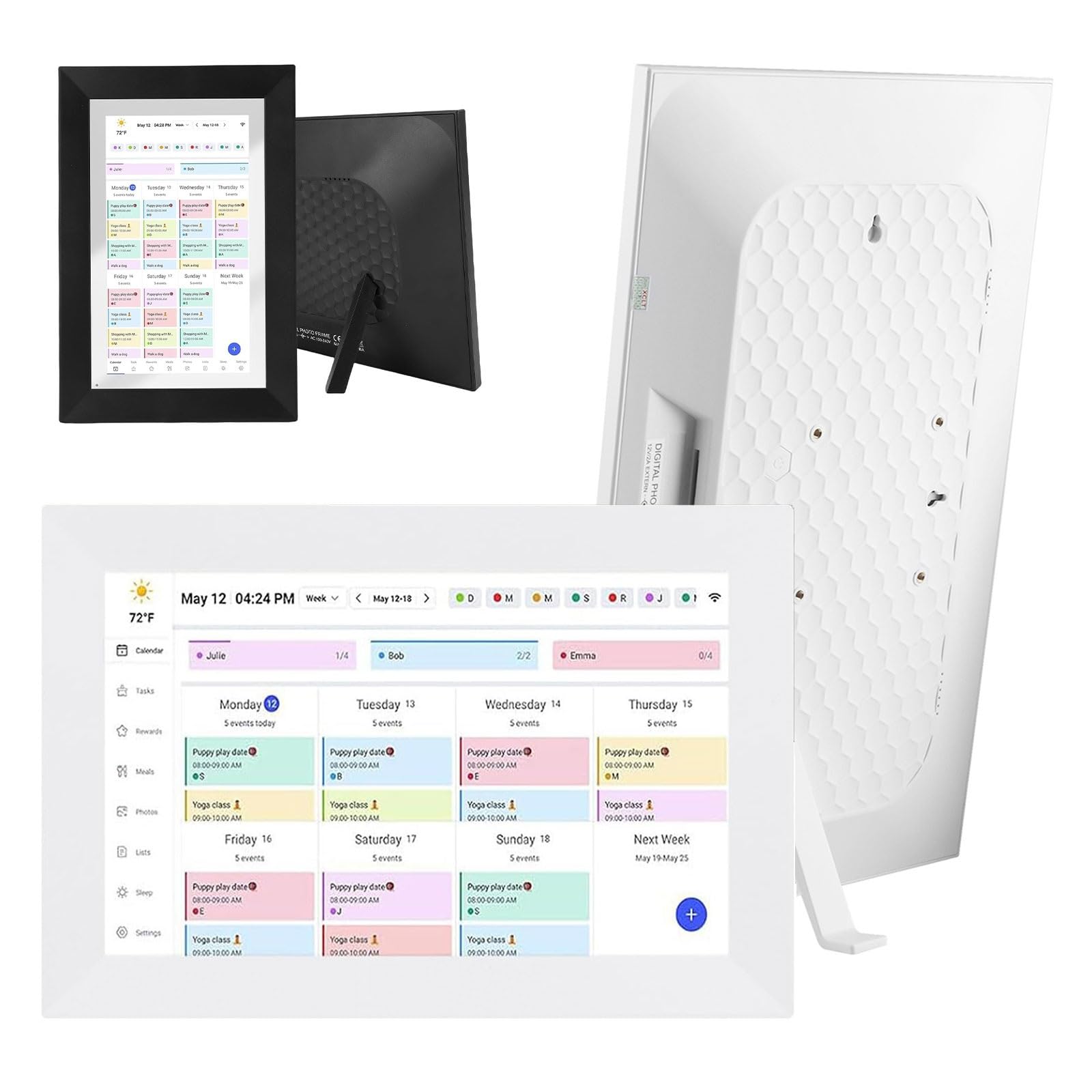 Cornice Fotografica Digitale Wifi da 10,1 Pollici con Touch Screen e Controllo App, Cornice Digitale Elettronica da 32 Gb Calendario Digitale for Organizzatore Familiare(White)