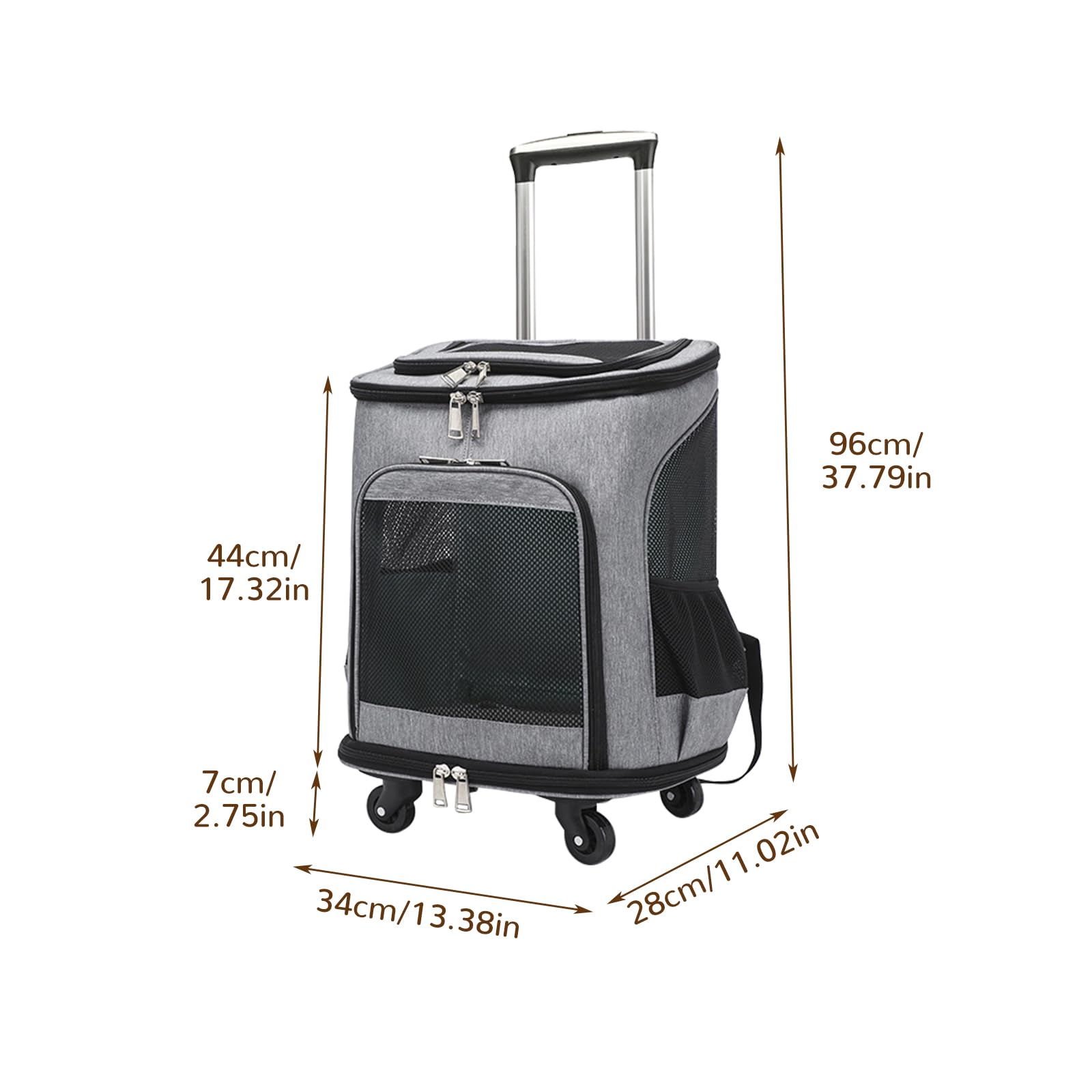 Zaino per cani con trolley, per gatti, fino a 10 kg, leggero, trasportino per cuccioli, animali domestici (grigio)