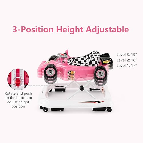 Miniatura 4 de INFANS Andador plegable para bebé, centro de actividades 3 en 1 para niños pequeños, con volante, altura ajustable, luces, música, cojín de asiento