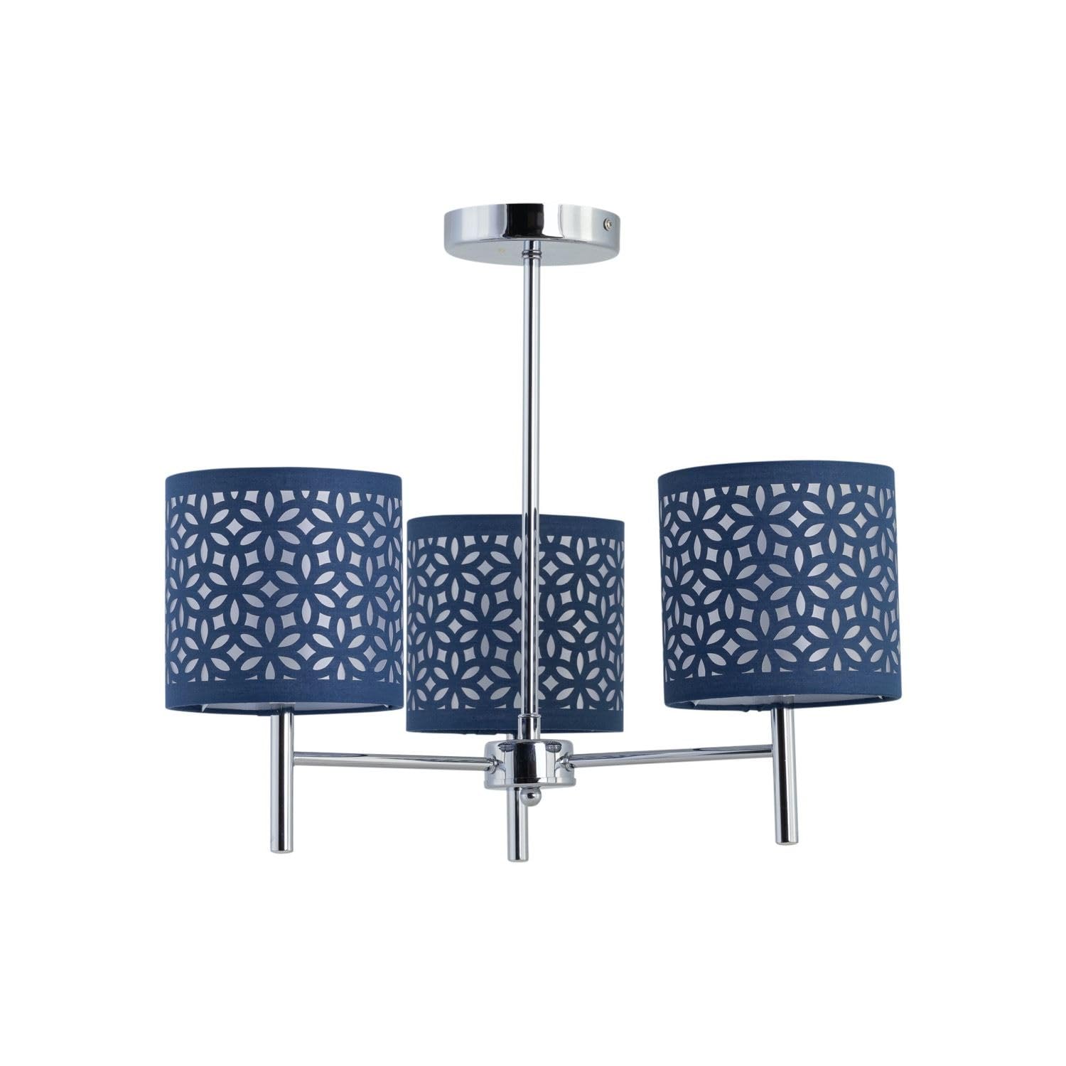 Firstchoicelighting Chrome & Blue Brea Chrome Ceiling Light Fitting With Navy Blue Cut Out Shades, Led Compatible, Modern Semi Flush Design
