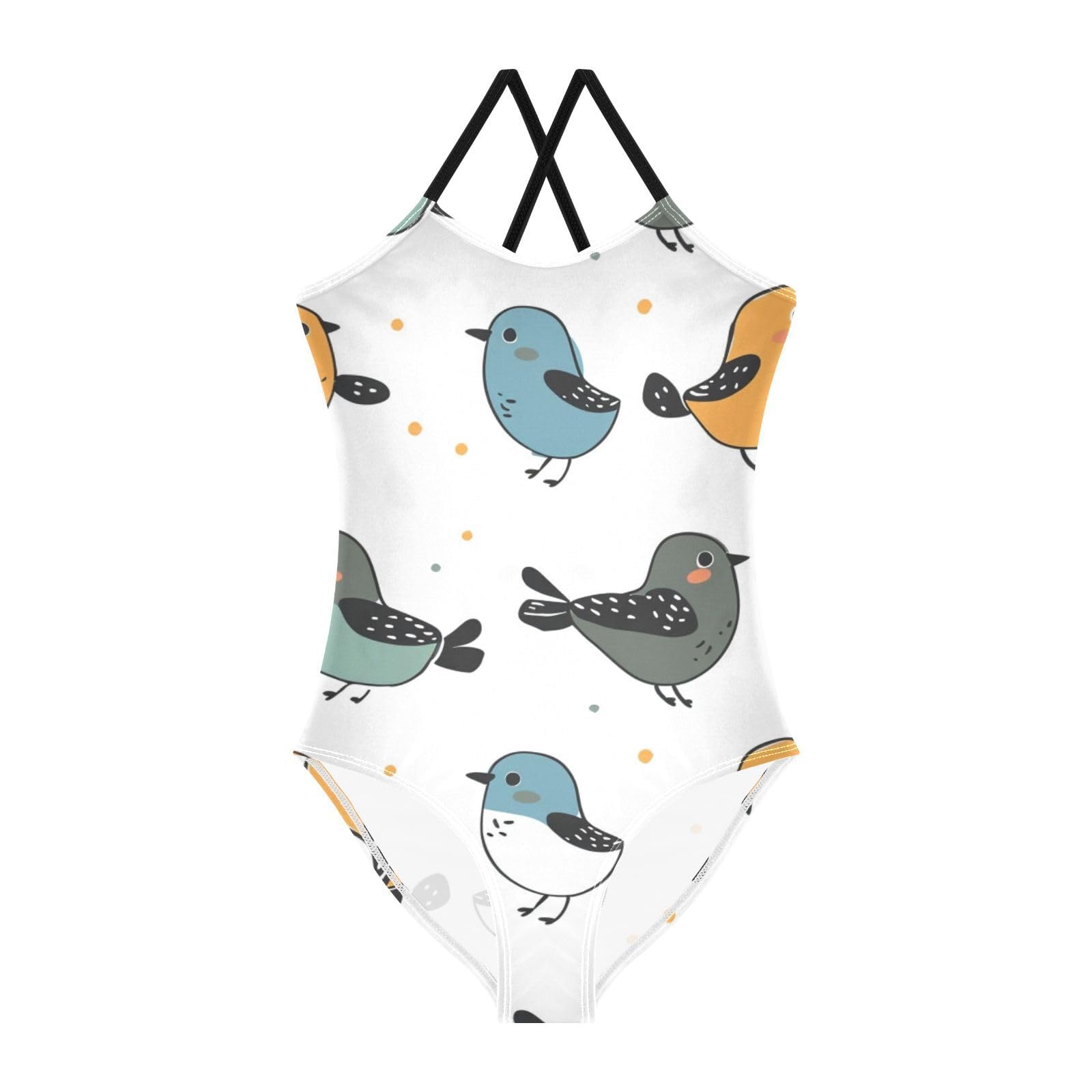 Bolaz Girls Swimsuits One-Piece Bathing Suits Multicolor Kids Sport Summer Beach Swimwear for 3-10 Years Old-Cartoon Birds