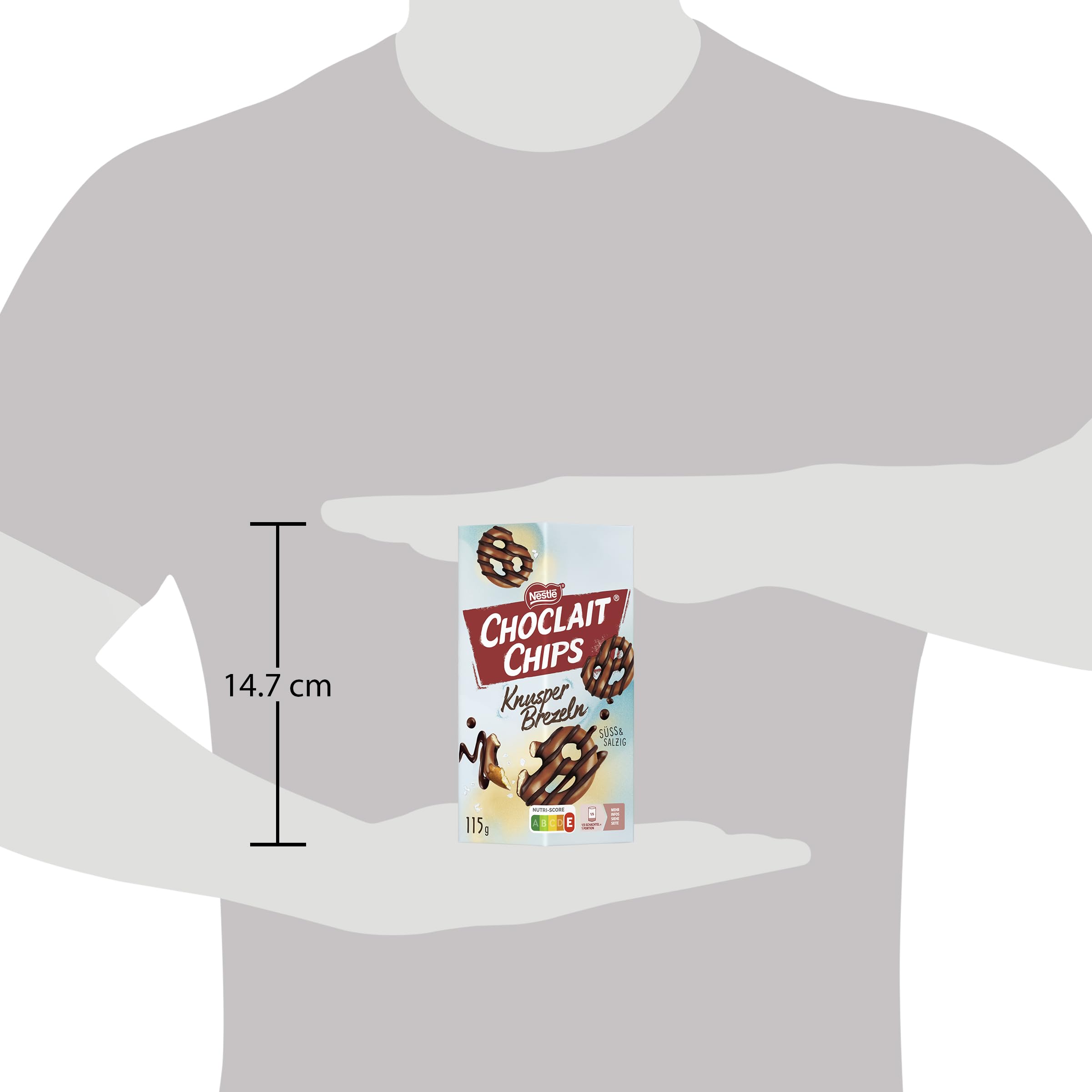 Nestlé CHOCLAIT CHIPS Knusper Brezeln, knackige Salzbrezeln umhüllt von Milchschokolade und verfeinert mit Dekorstreifen aus dunkler Schokolade, 2er Pack (1 x 115g)