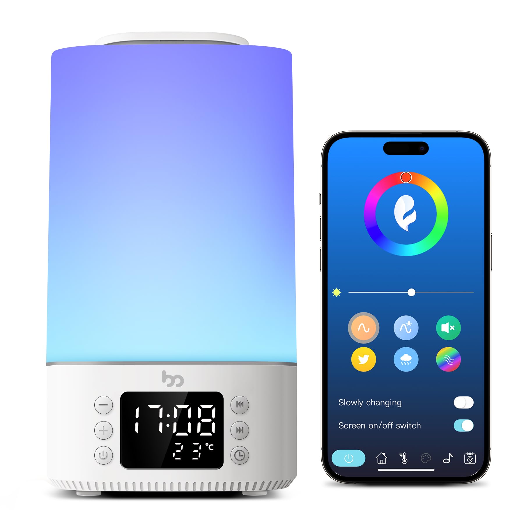 Baby Sleep Sound Machine - Multi-Functional Night Light, Wake-up Aarm, Room Temperature Display, Controllable via Bluetooth, White Noise Machine for Peaceful Nights