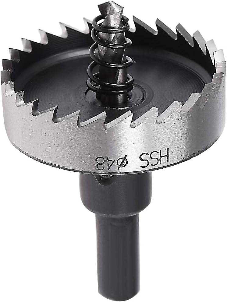 sourcingmap 48mm High Speed Steel HSS Drill Bit Hole Saw Cutter for Metal Alloy Wood, Black, Silver