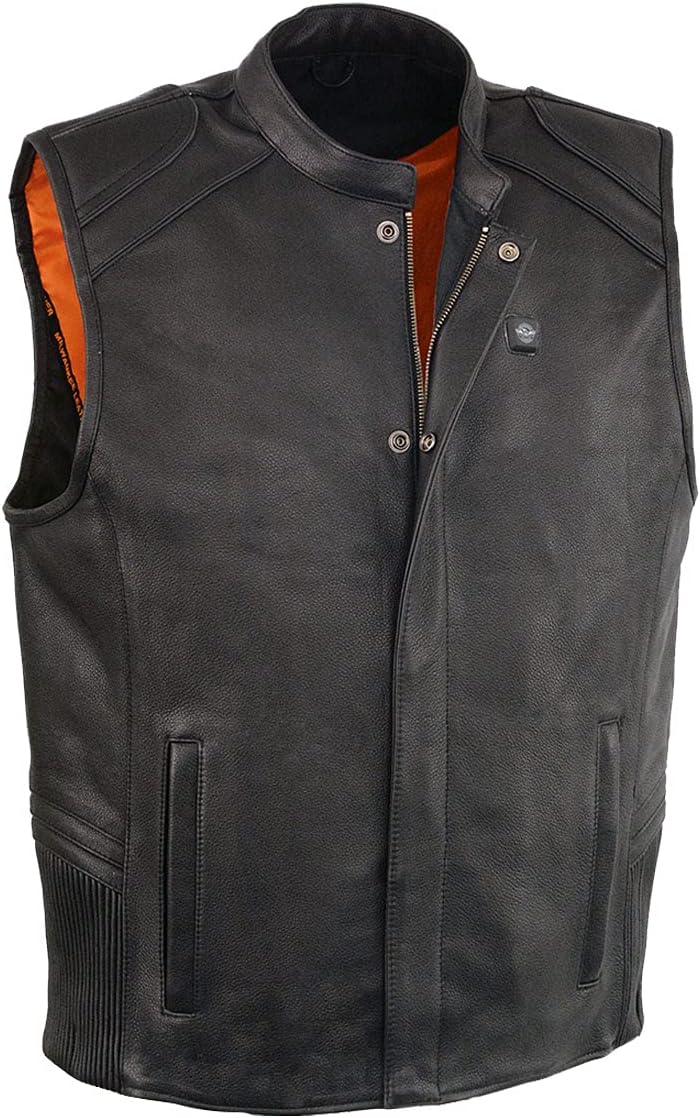 Milwaukee Leather Men's All Season Black Leather Motorcycle vest w/Heated Panels and Cool-Tec Technology MLM3524SET