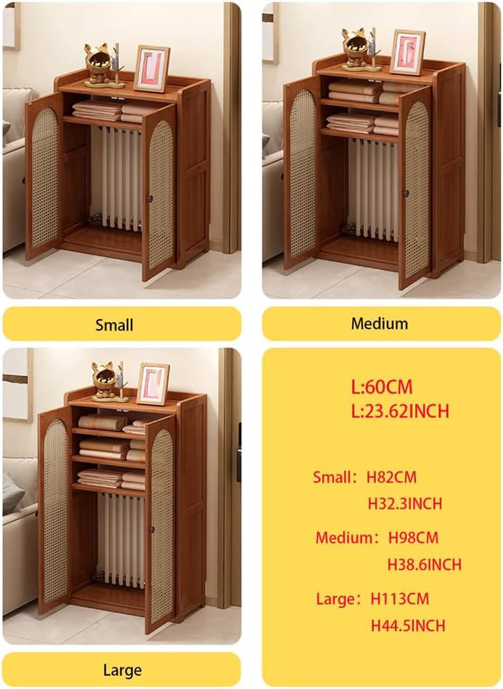 Living Room Heating Decorative Cabinet Radiator Cover with 2 Wood Heating Heater Covers Heater Shelf MDF Punch-Free Installation Storage Organizer Cabinet L60CM,Brown,S：L60*H82CM