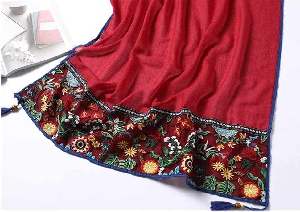 【入荷極小！新作】レース刺繍コットンスカーフ女性ビンテージフローラルプリントショールとラップソリッドタッセルレディ（色：C）