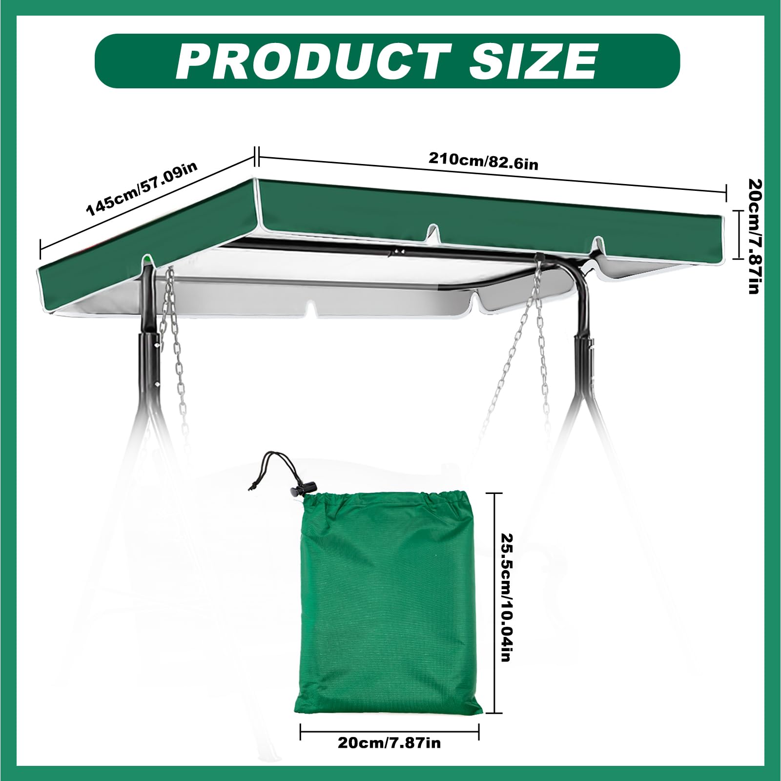 Telo di ricambio per dondolo Hollywood, 3 posti, 210 x 145 cm, 420D, impermeabile, universale, per altalena da giardino, copertura di ricambio (verde)