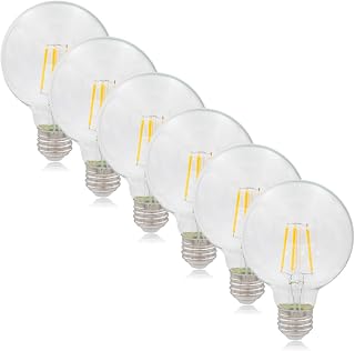 Maxxima G25 LED Light Bulb Globe Filament Bulb - 40 Watt Equal, 500 Lumens 2700K Warm White, E26 Standard Edison Vanity Bulb, Great for Kitchen, Living Room, and Bathroom, Non-Dimmable, 120V - 6 Pack