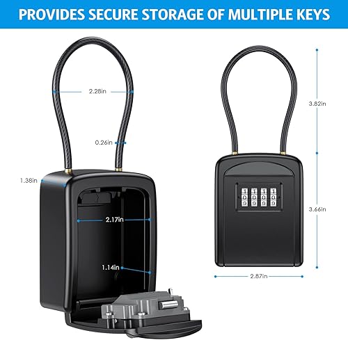 Miniatura 4 de AMIR Caja de bloqueo de llaves, caja de seguridad para llaves con grillete extraíble, caja de bloqueo de combinación de 4 dígitos impermeable,