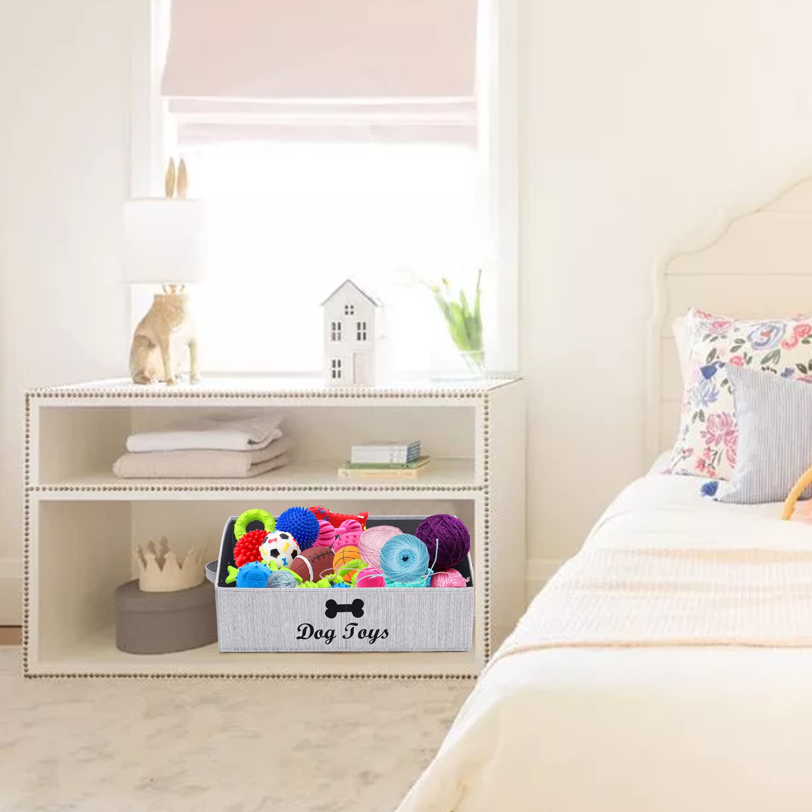 Geyecete Grande Cajas de Almacenamiento para Juguetes para Perros,MDF Cajas organizadoras trapezoidales de Tela Plegable con asa, Cesta para Juguetes para Perros-Bambú Gris
