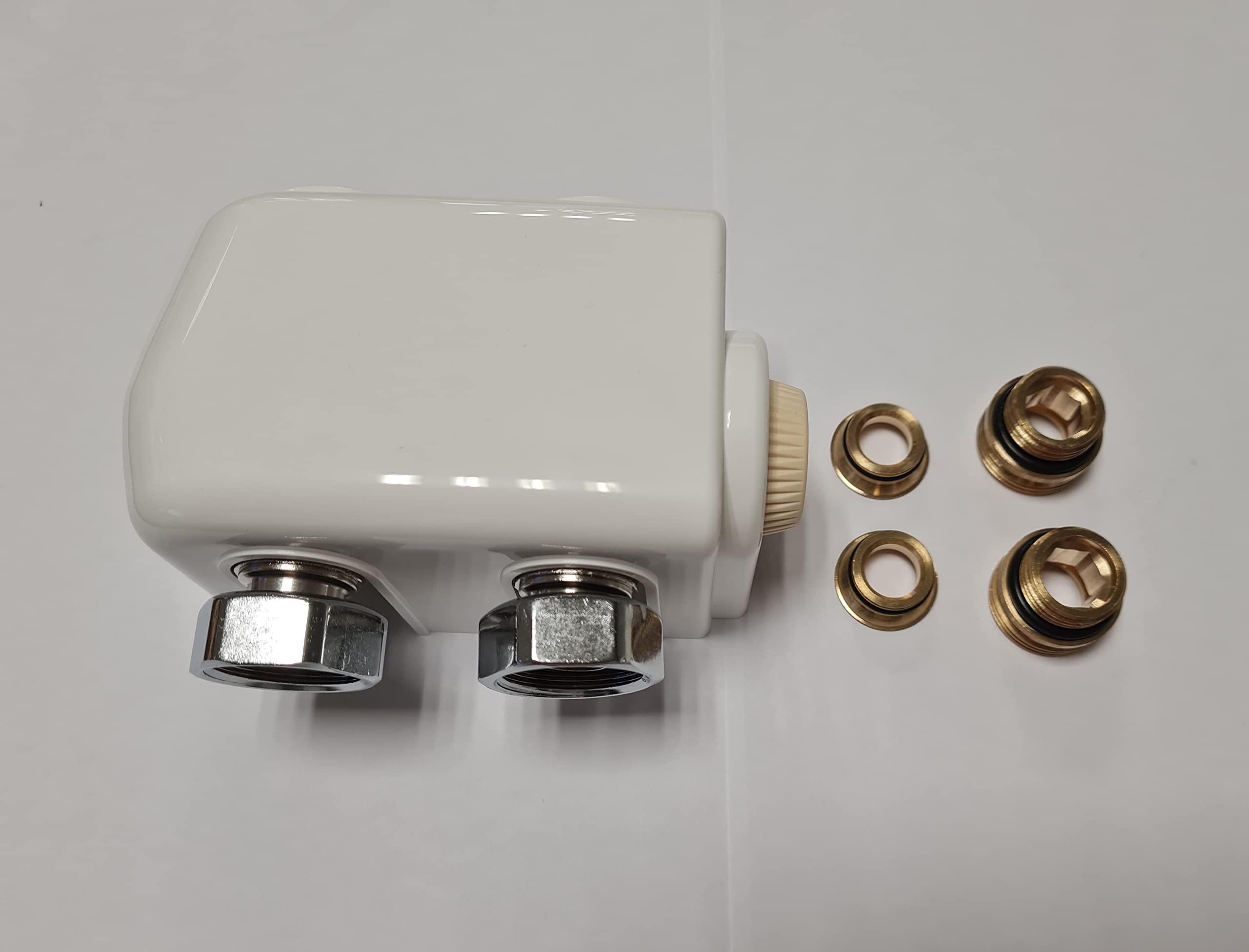 Distribuidor en H Universal (válvula derecha y escuadra) Termotable Blanco con tapa