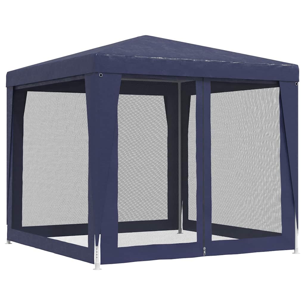 Cortina para fiestas azul HDPE 250 x 250 x 245 cm con estructura de hierro | Techo impermeable, 4 paredes laterales de malla, cremallera para entrada, eventos al aire libre