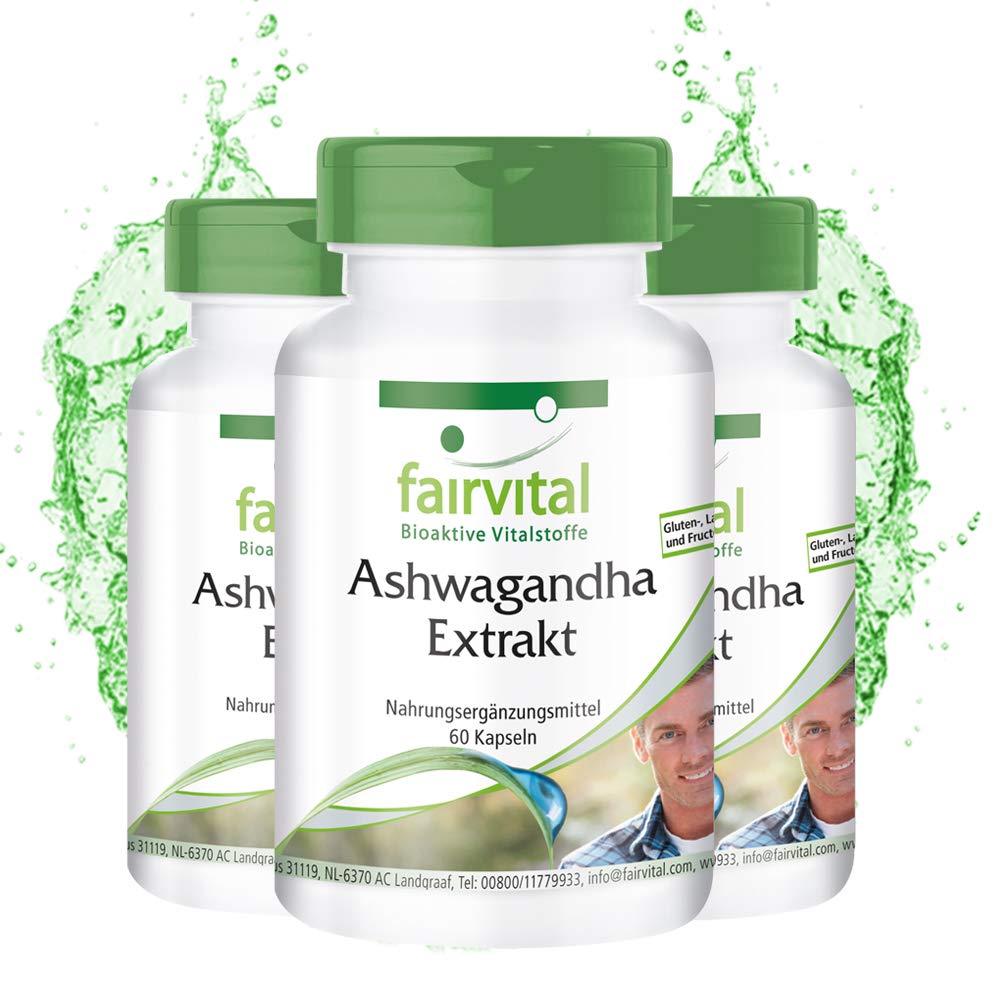 fairvital Gélules d'Ashwagandha, 180 gélules (60 x 3), HAUTEMENT DOSÉES, 1000mg d'extrait d'Ashwagandha 12:1 par dose journalière, 5% de withanolides, VÉGÉTALIENNES, Withania Somnifera