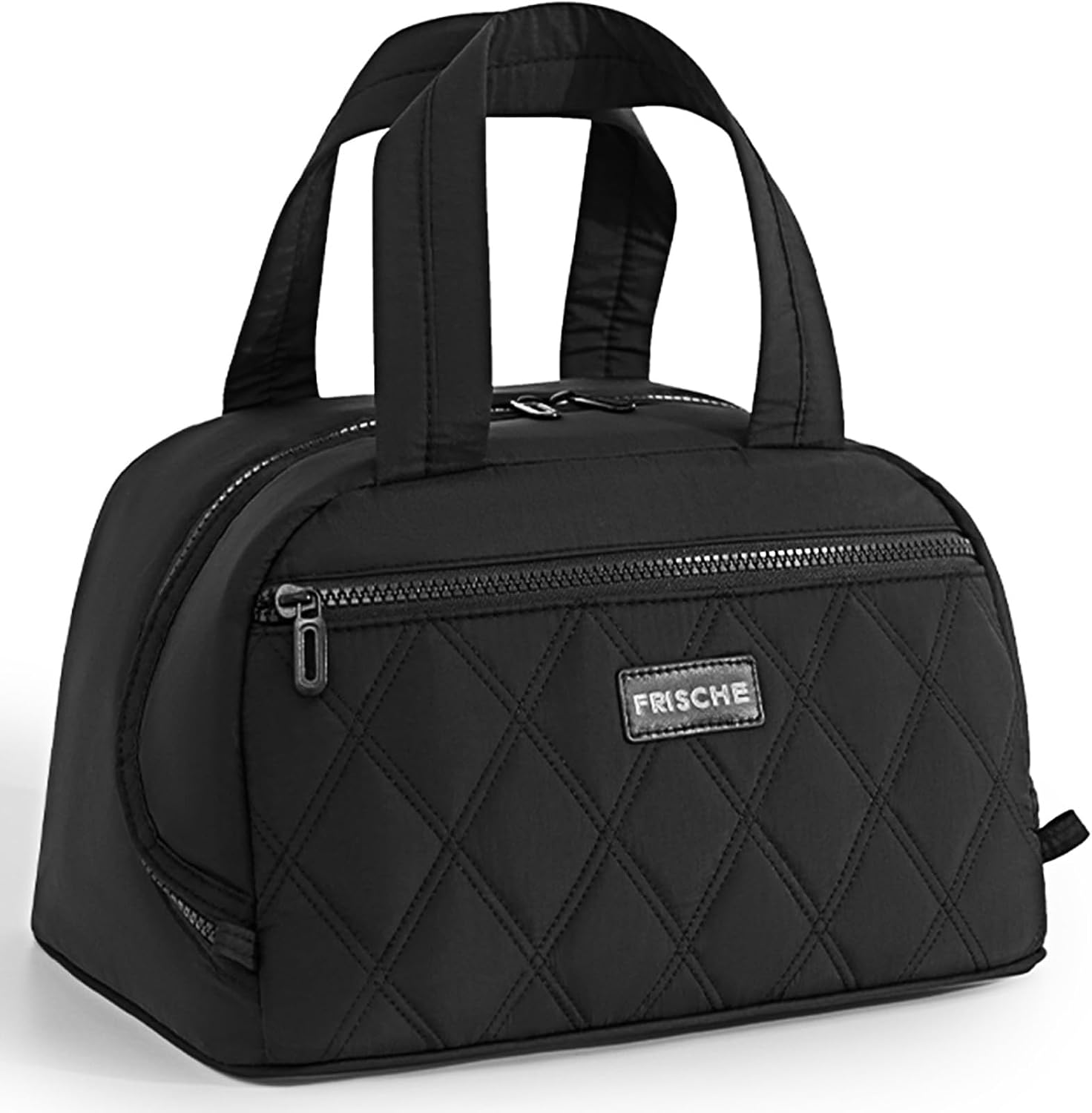 Lunch Bag for Women,Reusable Insulated Lunch Box Double Deck Insulated Puffer Lunch Tote Bag for Women Large Capacity forWork Picnic Travel Meal Prep (Black)