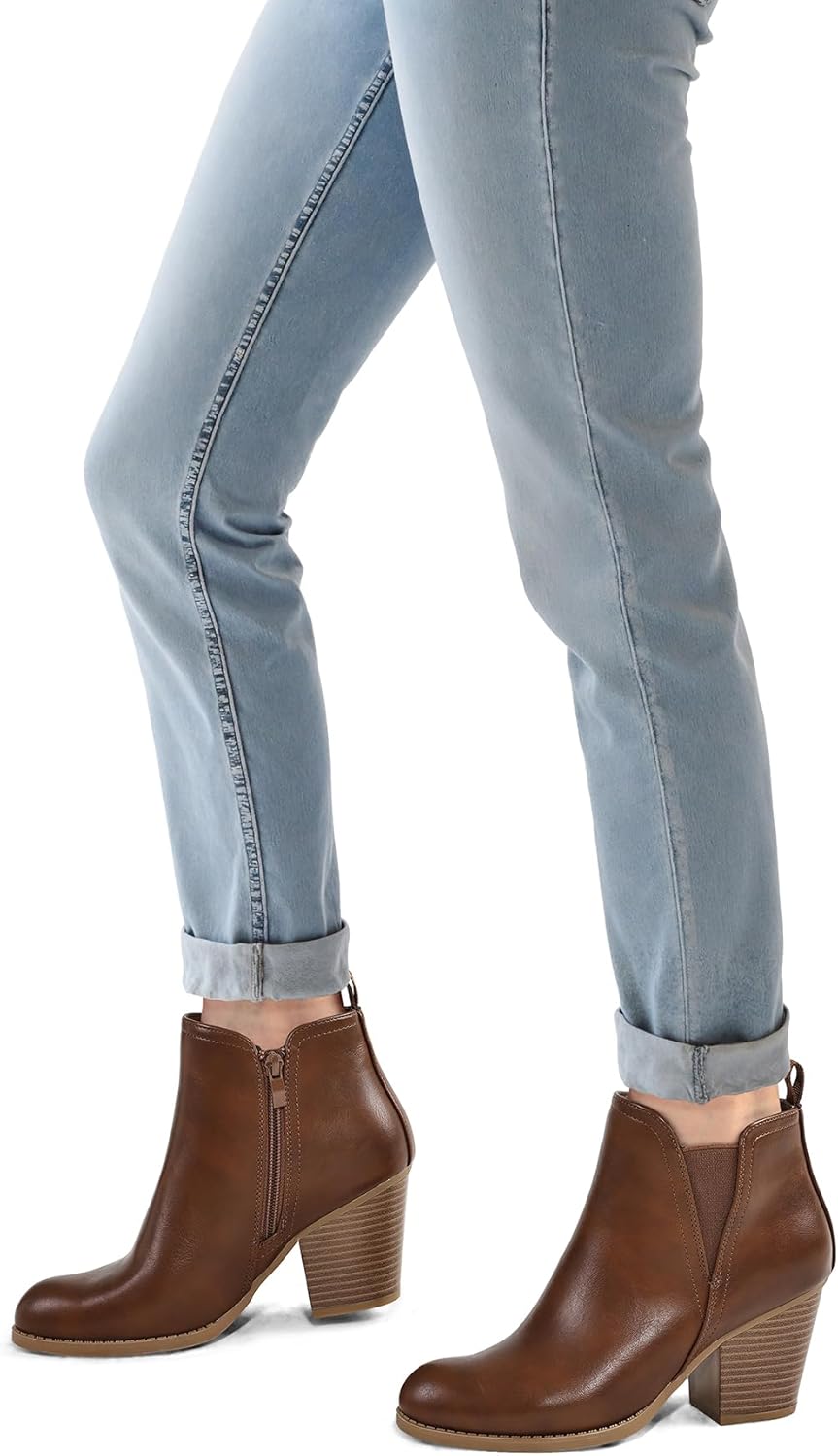 mysoft Women's Ankle Boots V Cut Side Elastic Panel Stacked Chunky Heel Booties with Side Zipper - Image 8