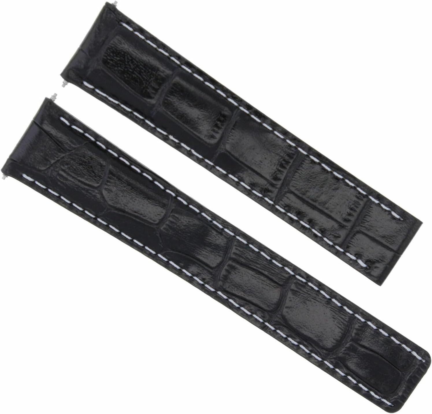 Ewatchparts 20/18mm Leather Watch Band Strap Compatible With Breitling Pilot Watch Deploy Clasp Black With White Stitching