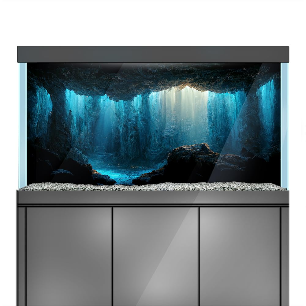 LYYAB Aquarium Background Stickers - Cave Underwater Rock- Fish Tank Reptile Terrarium Decor Poster (45 x 30 cm / (17.7 x 11.8 inches))