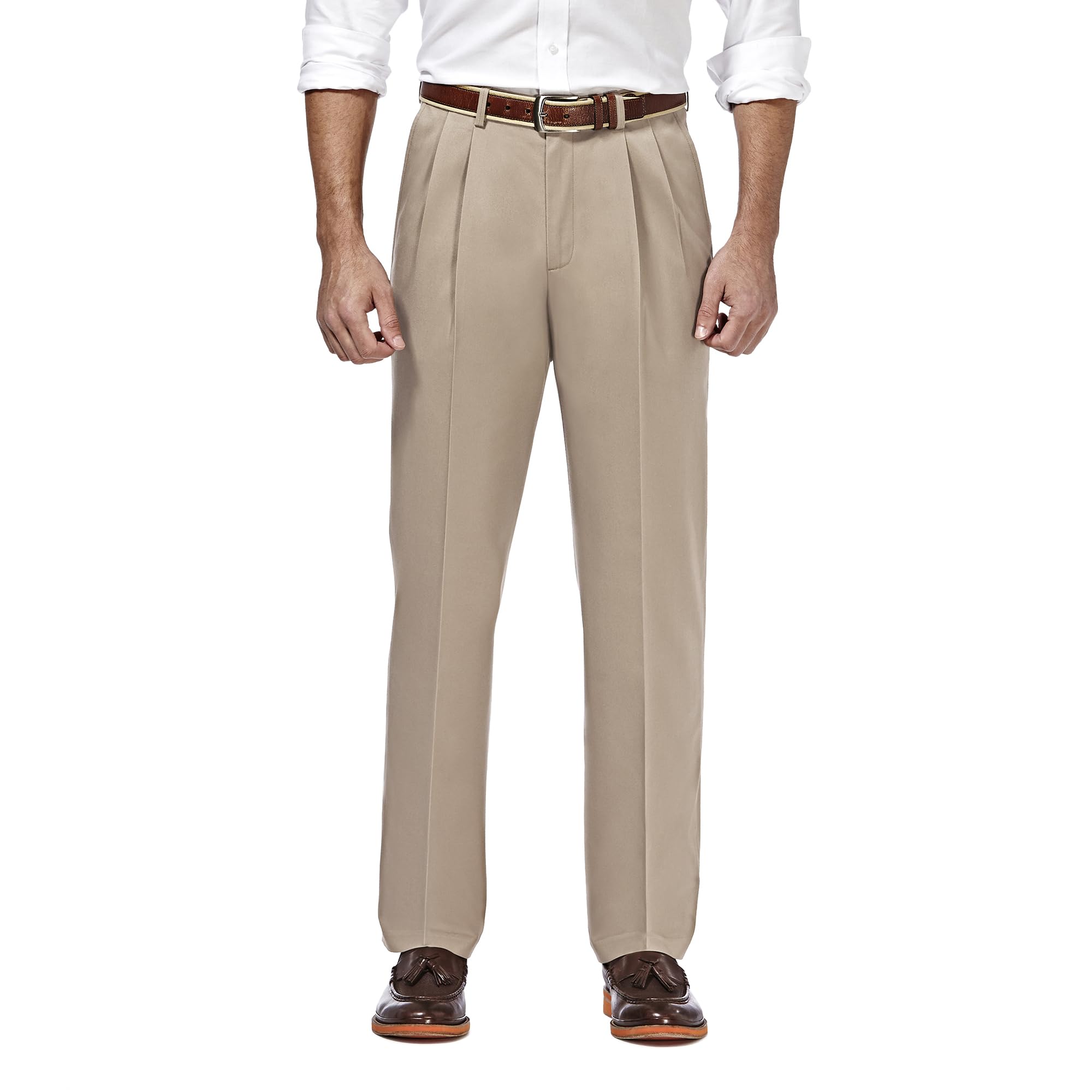 Haggar Men's Premium No Iron Khaki Classic Fit Pleat Front Pant (Regular and Big & Tall Sizes)
