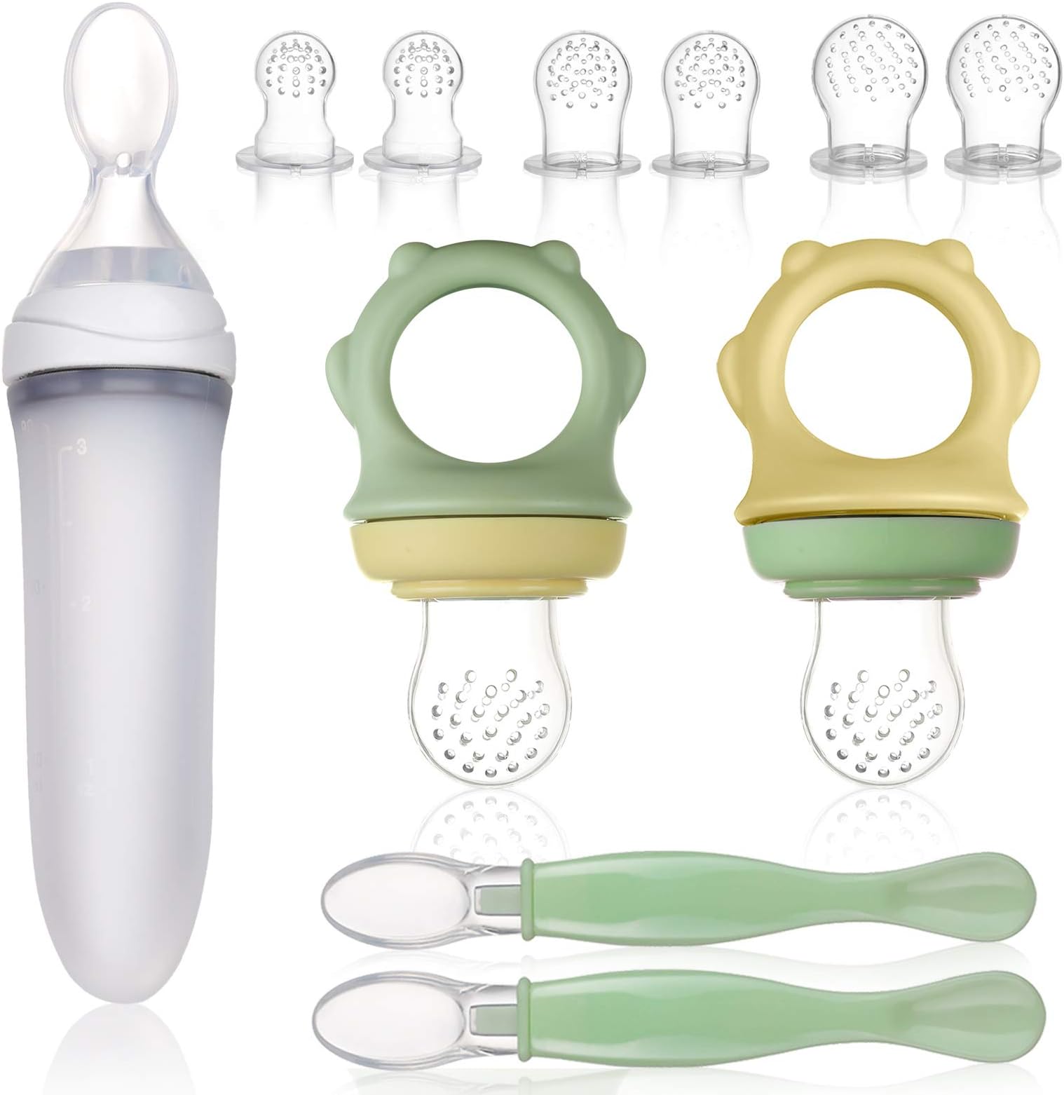 Lictin Baby Food Feeders - 11PCS Fresh Fruit Feeders Baby Food Pacifier Feeder with Baby Feeding Spoons, Silicone Teething Pacifiers Baby Fruit Feeding Set for Infants & Toddlers